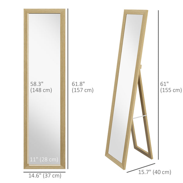 Miroir pleine longueur 38 x 157 cm pour chambre à coucher, chêne
