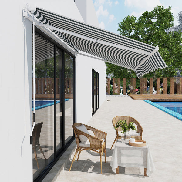 8' x 7' Retractable Awning, Patio Awnings, Sunshade Shelter with 280 g/m² UV & Water-Resistant Fabric and Aluminum Frame for Deck, Balcony, Yard, Green and White
