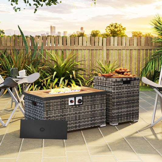 Outsunny 32" Propane Fire Pit Table, 40,000 BTU Outdoor Rattan Gas Fire Pit Table with Hidden Propane Tank Holder and Waterproof Cover