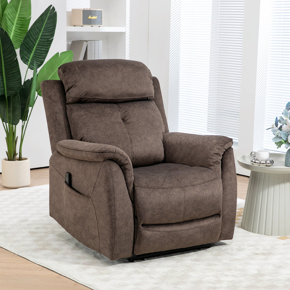 Fauteuil inclinable manuel avec massage par vibrations et poches latérales, marron