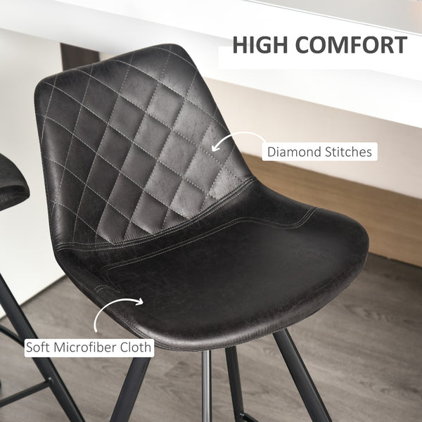 Lot de 2 tabourets de bar en microfibre avec pieds en métal et coussin rembourré, noir