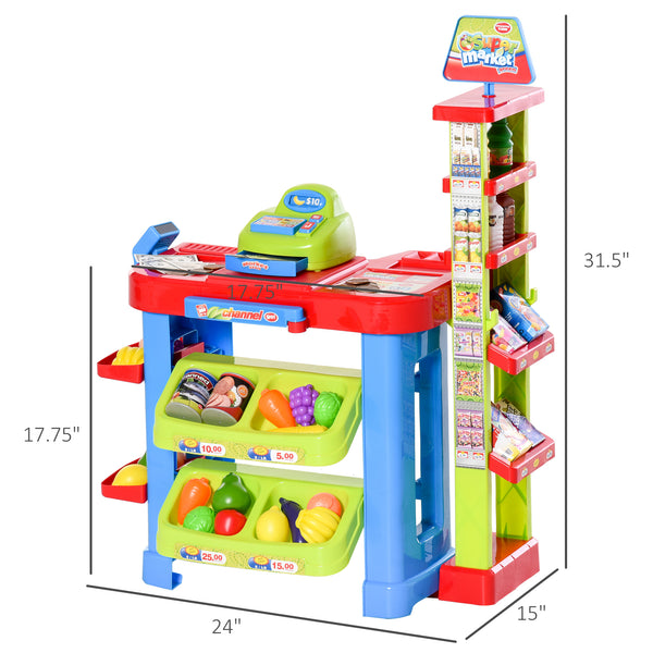 Jeu de supermarché avec caisse enregistreuse, 50 pièces, scanner, étagères