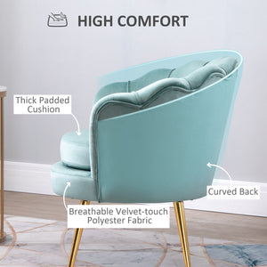 Fauteuil d'appoint lotus en tissu velours avec pieds en métal doré, vert