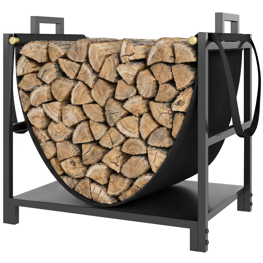 Support à bois de chauffage compact en acier avec sac de transport, noir
