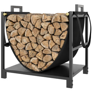 Support à bois de chauffage compact en acier avec sac de transport, noir