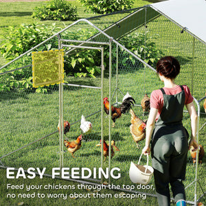Large Metal Chicken Run with Waterproof & UV-Resistant Cover, Feeding Door, Hanging Feeder, Perch for 12-18 Chickens