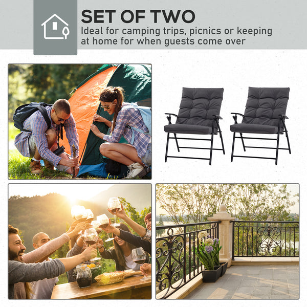 Ensemble de 2 chaises pliantes d'extérieur avec dossier réglable, grises