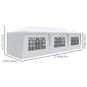 10' x 28' Party Gazebo Tent, Portable Folding Wedding Tent, Garden Canopy Event Shelter, Outdoor Sunshade with 8 Removable Sidewalls, White