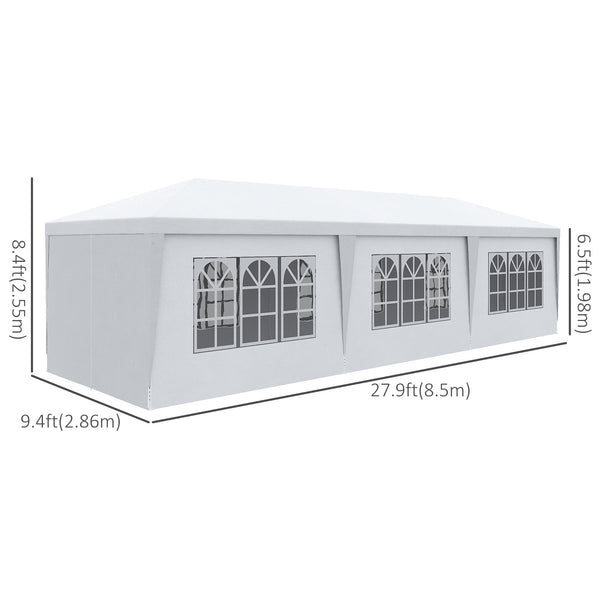 10' x 28' Party Gazebo Tent, Portable Folding Wedding Tent, Garden Canopy Event Shelter, Outdoor Sunshade with 8 Removable Sidewalls, White