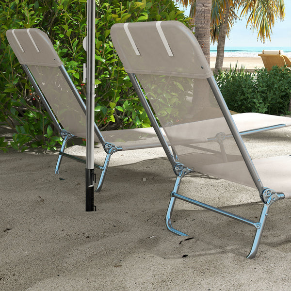 Lot de 2 chaises longues pliantes avec coussin et dossier inclinable, blanc crème