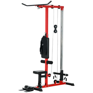Machine à tirage vertical avec siège réglable et repose-pieds relevable, rouge