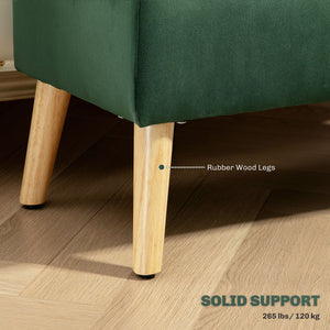 Pouf de rangement avec couvercle rembourré en velours et pieds en bois, vert foncé