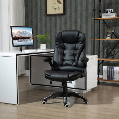 Fauteuil de bureau en cuir synthétique, inclinable, avec roulettes pivotantes, accoudoirs, hauteur réglable, dossier haut, noir