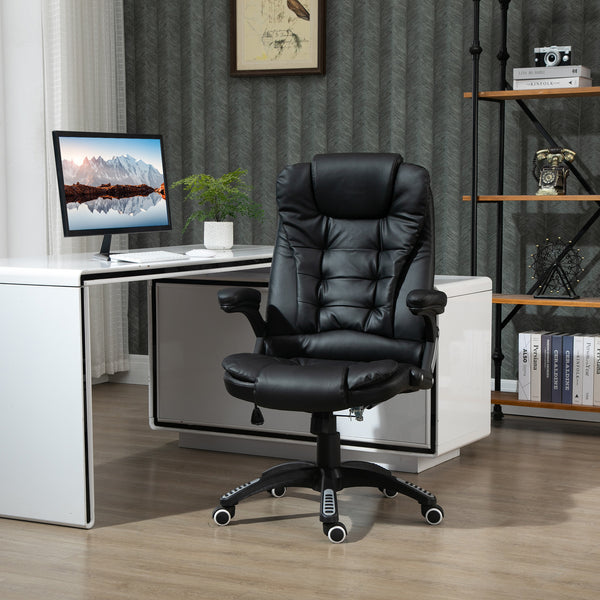 Fauteuil de bureau en cuir synthétique, inclinable, avec roulettes pivotantes, accoudoirs, hauteur réglable, dossier haut, noir