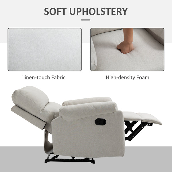 Fauteuil inclinable manuel avec repose-pieds et assise rembourrée, blanc crème