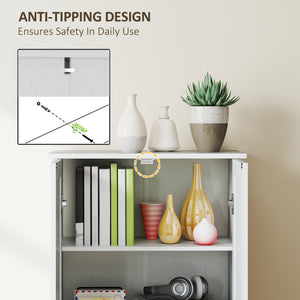 Armoire de rangement haute  de style campagnard avec 2 portes et étagères réglables, blanc vieilli