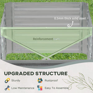 Jardinière surélevée galvanisée en acier avec tiges de renfort, gris clair