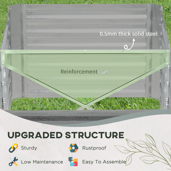 Jardinière surélevée galvanisée en acier avec tiges de renfort, gris clair