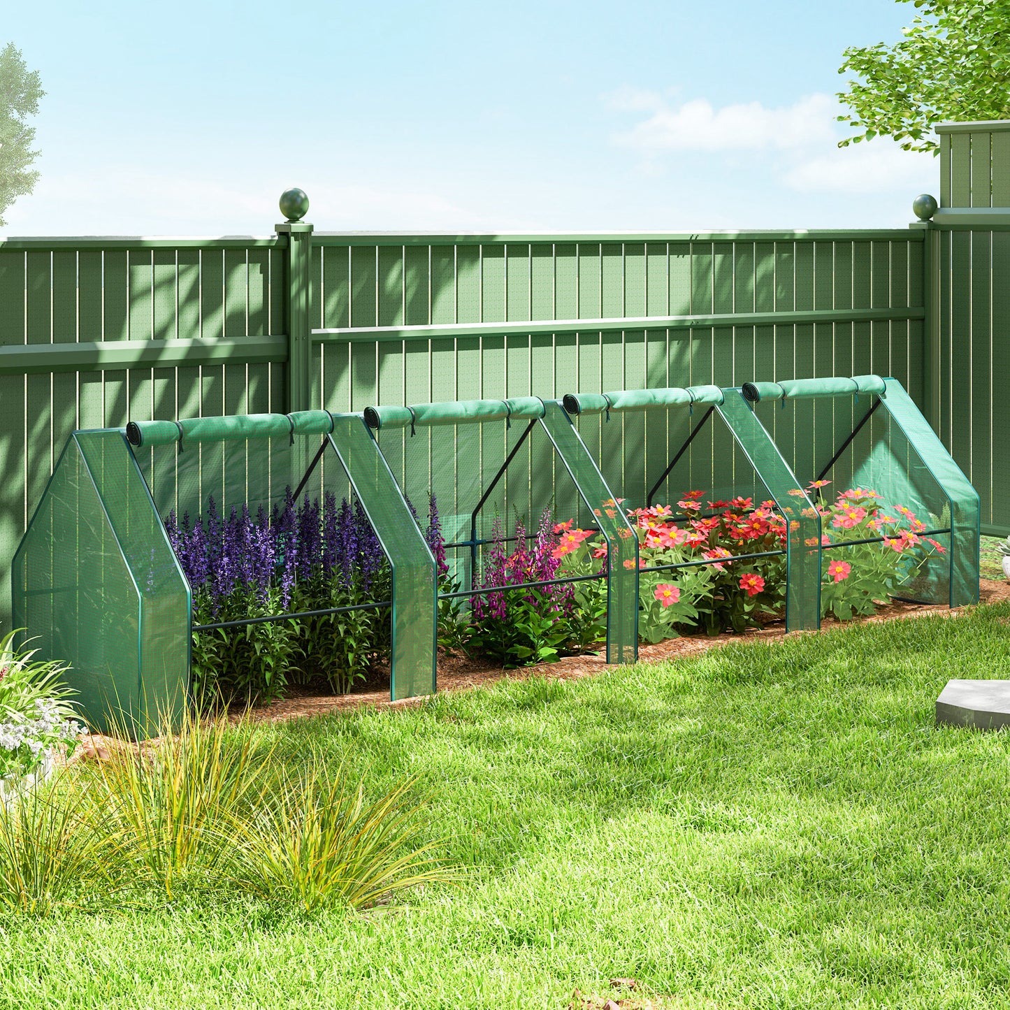Outsunny Mini Portable Tunnel Greenhouse for Plants and Flowers, Warm Greenhouse with Zippered Roll-Up Doors, Green