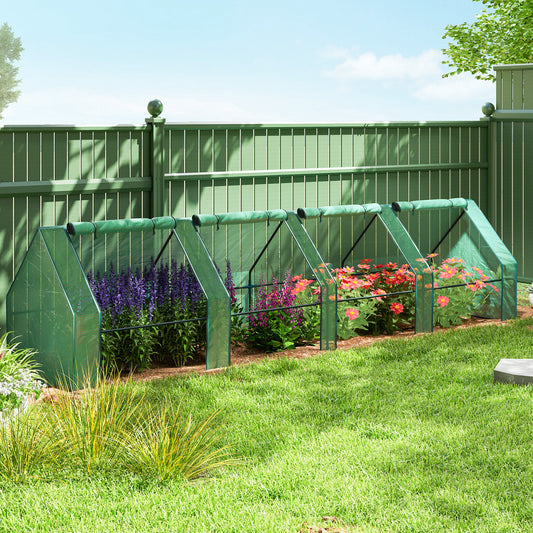 Outsunny Mini Portable Tunnel Greenhouse for Plants and Flowers, Warm Greenhouse with Zippered Roll-Up Doors, Green