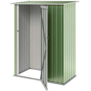 Abri de jardin en métal avec toit incliné et porte verrouillable pour outils, vert clair