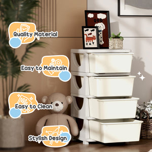 4-Tier Kids Organizer with 4 Plastic Drawers, Cream White