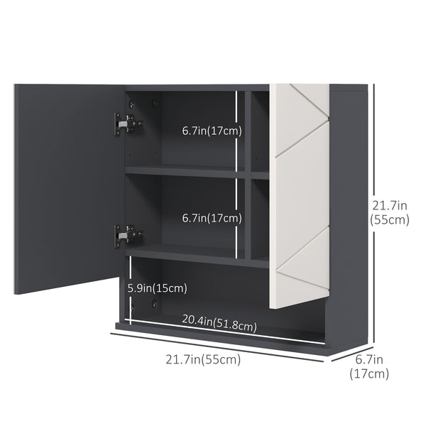 Wall-mounted bathroom cabinet with mirror, adjustable shelf, and soft-close mechanism, light gray
