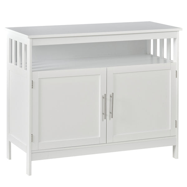 Console en bois avec étagère ouverte et placard à 2 niveaux, blanc