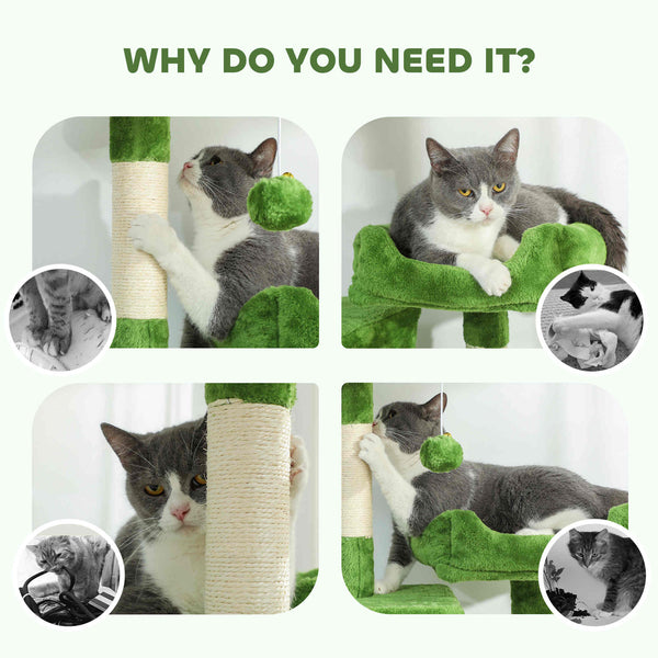 178cm Multi-Level Cat Tree with 2 Cabins, 2 Perches, Hammock, Play Balls, Green