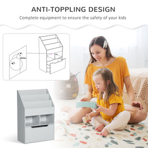 Bibliothèque avec étagères multiples et tiroir de rangement, grise