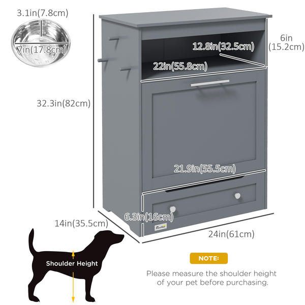 Armoire de rangement pour nourriture avec gamelles surélevées, grise