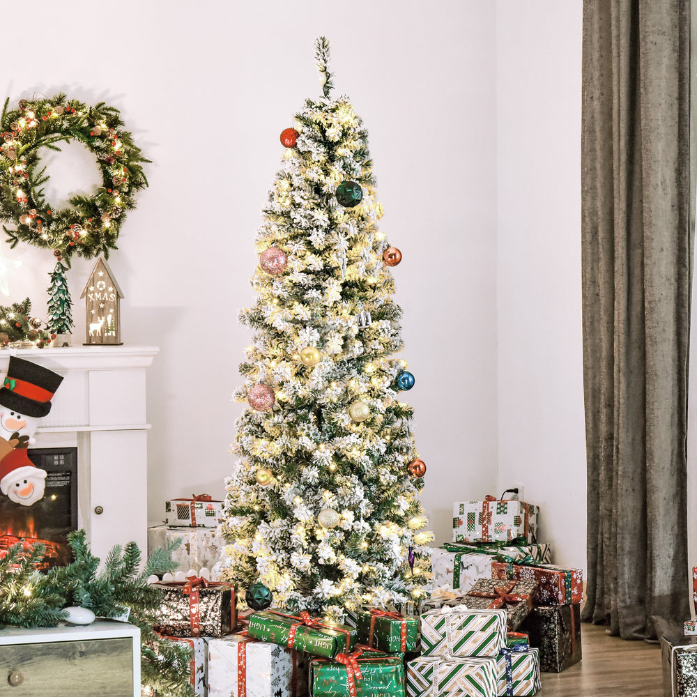 Sapin de Noël artificiel pré-éclairé de 6 pieds, fin avec lumières LED blanc chaud