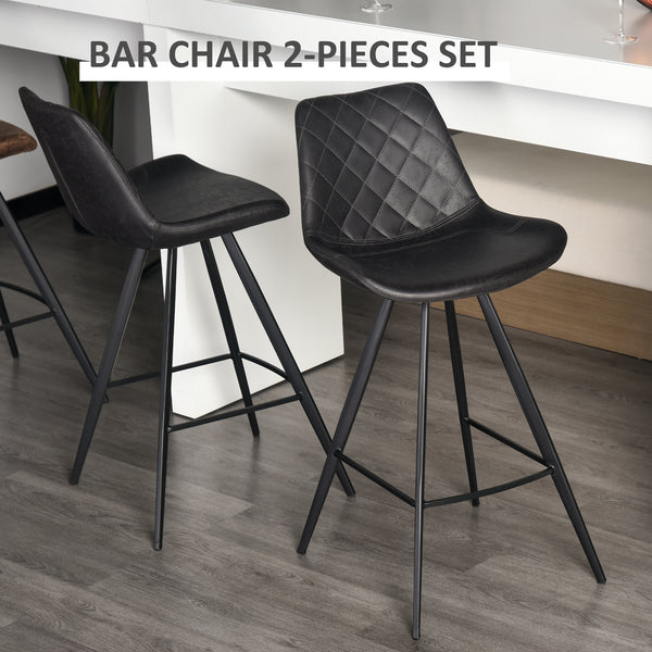 Lot de 2 tabourets de bar en microfibre avec pieds en métal et coussin rembourré, noir