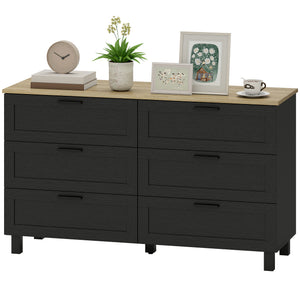 47" Wide Chest of Drawers, Modern Dresser with 6 Drawers and Wood Legs for Bedroom, Living Room, Entryway, Black