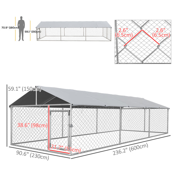 19.7' x 7.5' x 4.9' Outdoor Dog Kennel Dog Run with Waterproof, UV Resistant Cover for Medium Large Sized Dogs, Silver