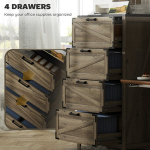 Classeur 4 tiroirs de style campagnard avec barres de suspension réglables pour format lettre, A4, légal, gris