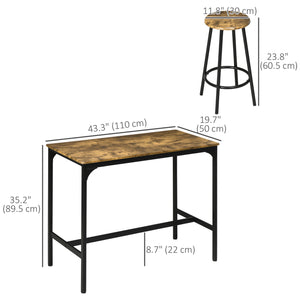 5-piece bar table set for 4 people in industrial style, rustic brown
