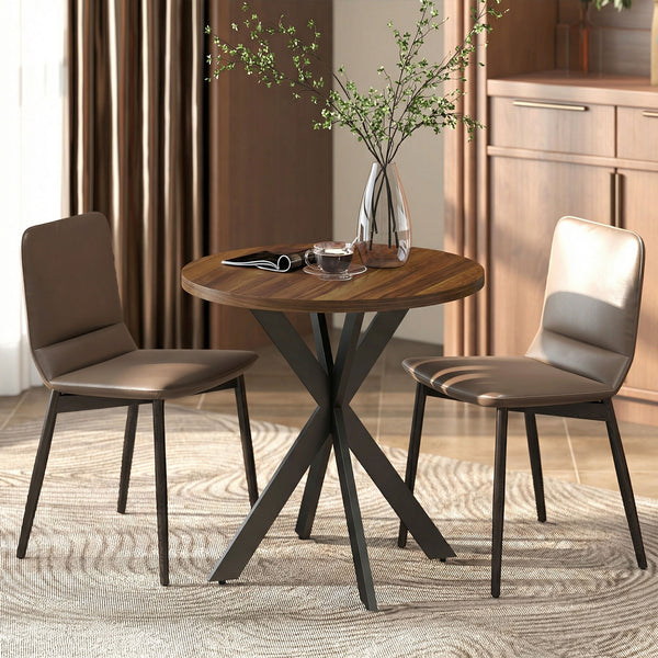 Table de salle à manger 29" ronde contemporaine avec pieds en acier, noyer