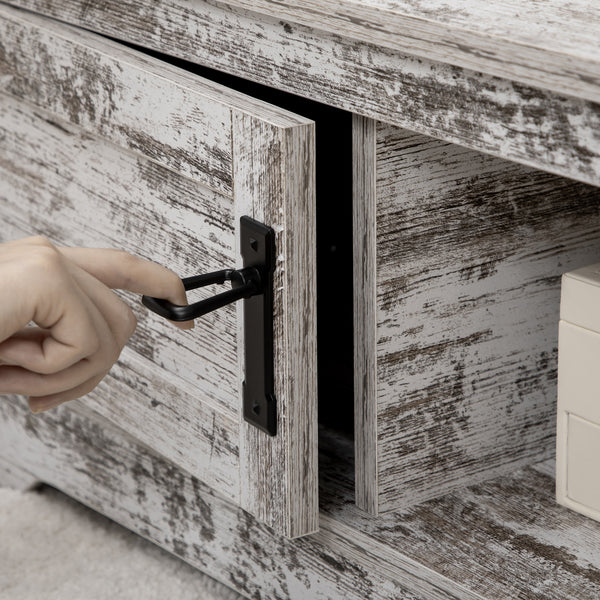 Table basse de style vintage avec armoire, compartiments de rangement ouverts, blanc