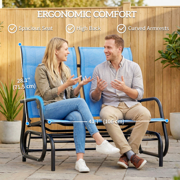 Outdoor 2-Person Rocking Bench, Blue