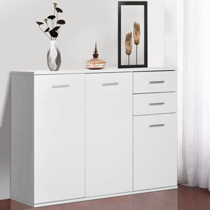 Buffet laqué brillant, avec 2 tiroirs et 3 portes avec étagère réglable, meuble bar à café, blanc