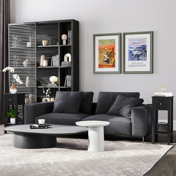 Ensemble de 2 tables d'appoints avec tiroir et étagère de rangement ouverte, noir