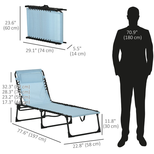 Chaise longue pliante d'extérieur réglable en 4 positions avec appui-tête, bleu clair