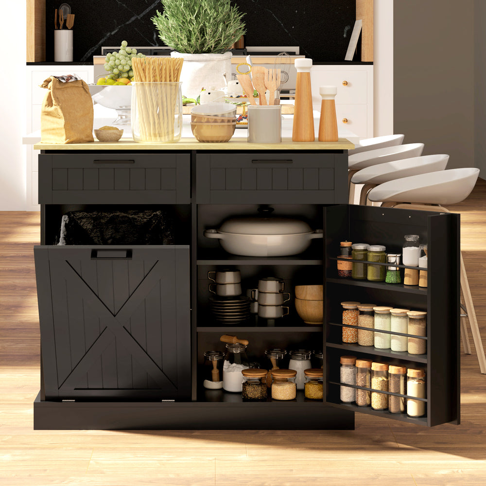 Meuble poubelle 10 gallons avec tiroirs basculants, pour îlot de cuisine indépendant, noir