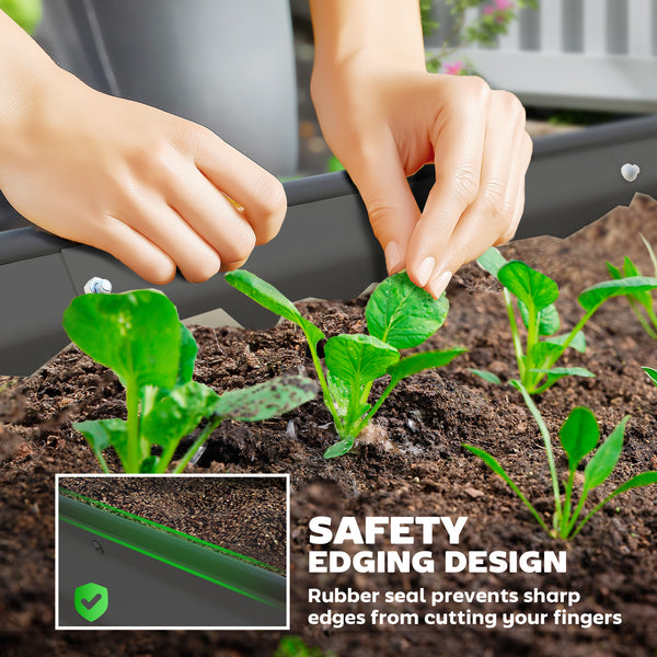 Raised outdoor planter in galvanized steel with metal support, dark grey