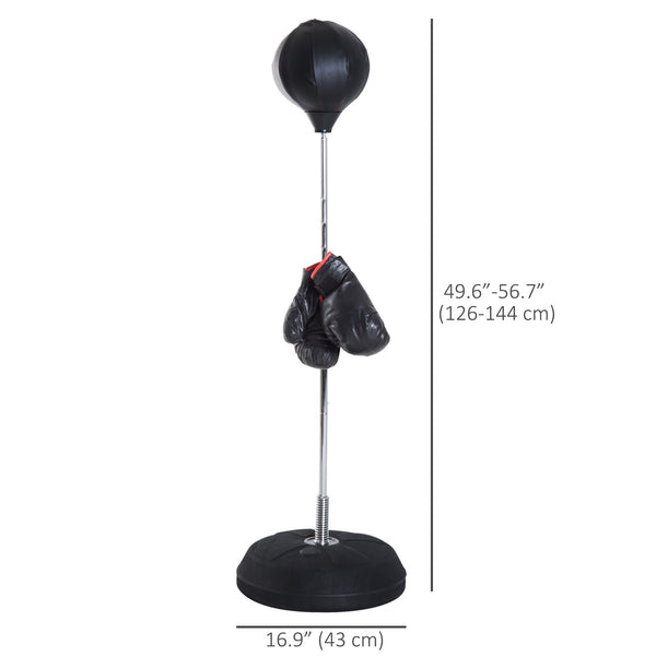 Sac de frappe sur pied réglable avec gants de boxe et pompe – Noir