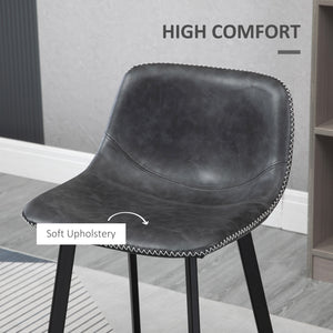 Set of 2 padded bar stools with backrest and steel legs, black