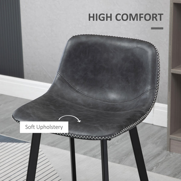 Set of 2 padded bar stools with backrest and steel legs, black