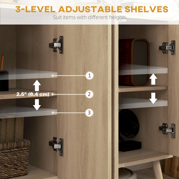 Buffet avec rangement, style moderne, à pieds cannelés et étagères réglables, bois naturel