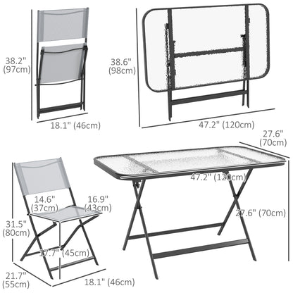 5 Piece Folding Garden Dining Set with 4 Seater Chairs and Large Rectangular Glass Table, Grey